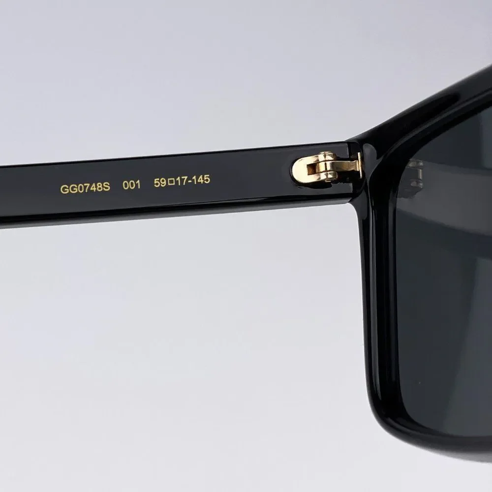 Gucci GG0748S 001 Sunglasses Black Gray Rectangle Men